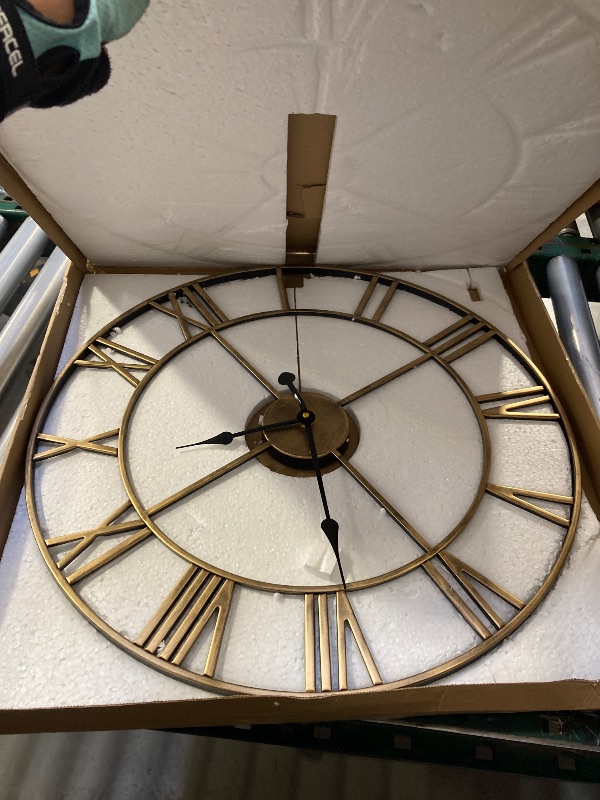 Photo 1 of Large Wall Clocks Non-Ticking Silent 24 inch Battery Operated Oversized Metal Round Roman Numerals European Industrial Wall Clocks for Home Kitchen Living Room Office Decor
