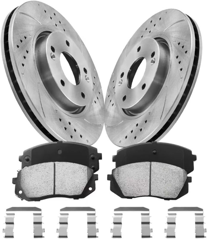 Photo 1 of Brake Pads And Rotors Kit Compatible With 2011-2016 Kia Sportage, 2010-2015 Hyundai Tucson, Front Automotive Replacement Brake Kits 31427 Drilled And Slotted Rotors 300mm(11.8in) D1855-8614
