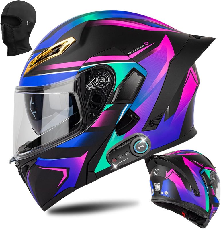 Photo 1 of Bluetooth Modular Motorcycle Helmet DOT Certified Flip Up Full Face Integrated Anti-Fog Dual Mask Helmet Street Motorcycle Helmet Built-in Dual Speaker Microphone for Adults, Men & Women
