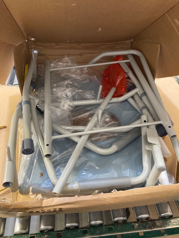Photo 1 of DMI Drop Arm Portable Toilet Commode, Extra-Wide Seat, 500 Pound Weight Capacity, Bucket with Lid Included, Adjustable Legs, Elderly Assistance Product
