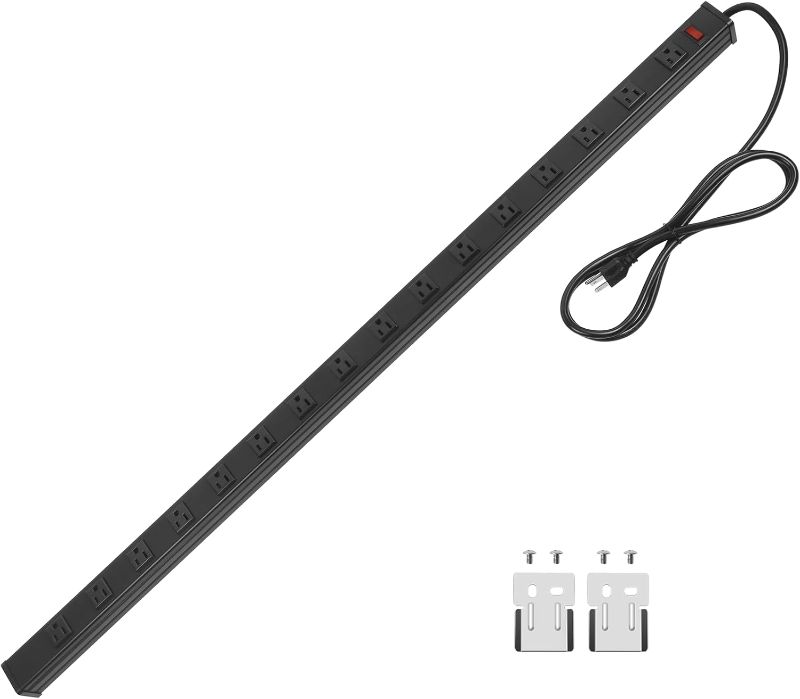 Photo 1 of Heavy Duty Power Strip - 16 Outlet Industrial Metal Strip, 6FT Cord, 15A, 125V, 1875W (Black)
