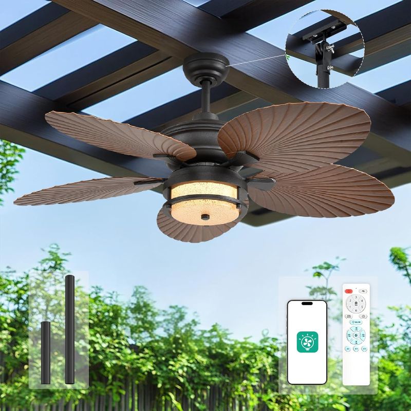 Photo 1 of Orison 52'' Outdoor Ceiling Fan Tropical Palm Leaf Fan Plug-in Flush Mount

