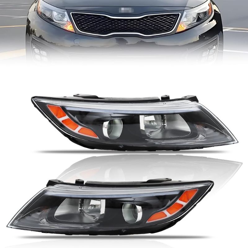 Photo 1 of Headlight Assembly for 2014 2015 Optima, Passenger & Driver Side Halogen Headlamp with Clear Lens Black Housing Amber Reflector, 1 Pair
