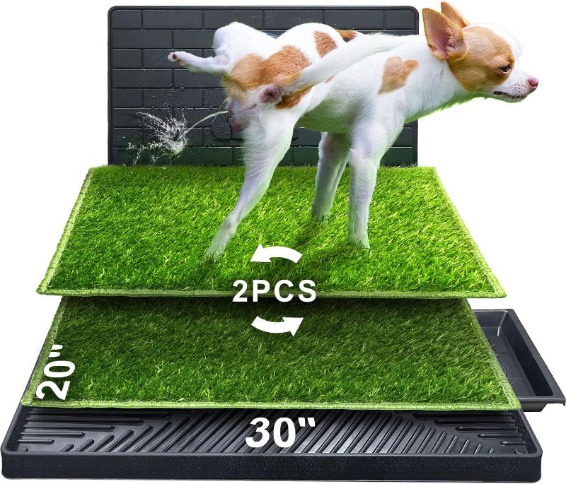 Photo 1 of Hompet Dog Potty for Indoor or Porch, 2 Pcs Artificial Grass Training Pads with Pee Baffle, Reusable, Alternative to Puppy Pads, Portable Dog Litter Box for Small/Medium Dogs
