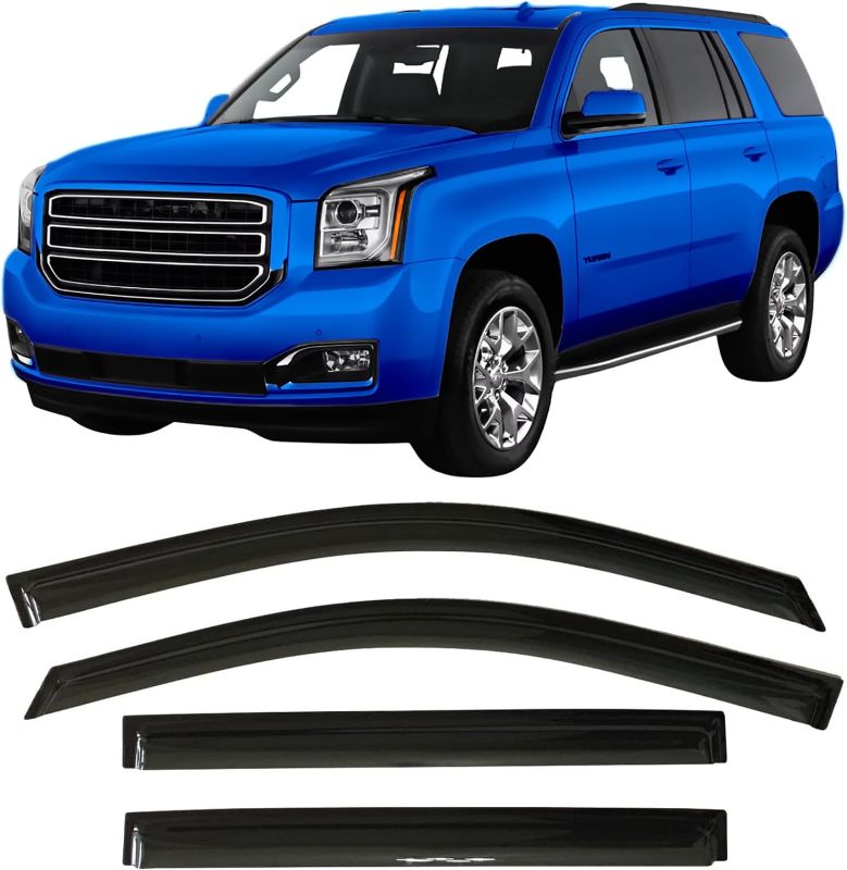 Photo 1 of 2015-2020 Tape-On Side Window Visor Deflectors for Chevrolet Chevy Tahoe & for GMC Yukon Smoke Tinted Rain Guards 2016 2017 2018 2019
