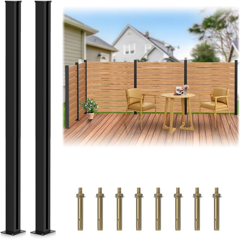 Photo 1 of 45" Aluminium Alloy Fence Post, 2 Pack Matte Black Metal Wood Privacy Fence End Post for Air Conditioner, Pool Equipment Enclosure, Trash Can Enclosures
