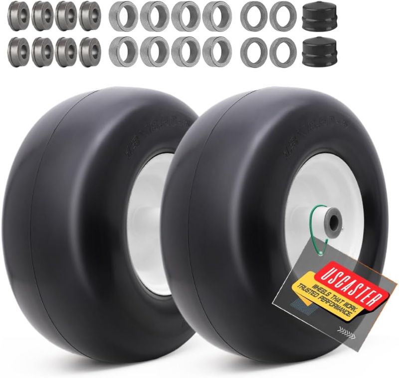 Photo 1 of 13x6.50-6 Lawn Mower Tires Flat Free with Rim Assemblies (2 Pack),Universal 13x6.5-6 Solid Smooth Rubber Zero-Turn Lawn mowers Tire,5.5"-7.72”Centered Hub and 3/4" extra 5/8" 1/2” Bushings
