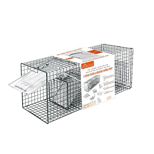 Photo 1 of HOMESTEAD 2-Pack Live Animal Trap - Specialized for Raccoons, Opossums, Groundhogs, Skunks, Feral Cats, Squirrels - Heavy Duty Steel Traps, 1-Door, Gr

