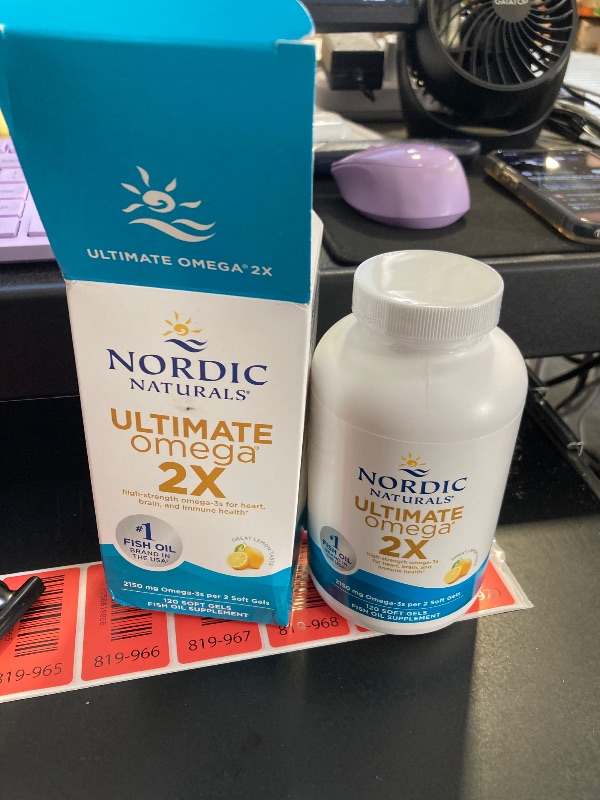 Photo 1 of Nordic Naturals Ultimate Omega 2X, Lemon Flavor - 120 Soft Gels - 2150 mg Omega-3 - High-Potency Fish Oil with EPA & DHA - Promotes Brain & Heart Health - Non-GMO - 60 Servings Expire April 2028