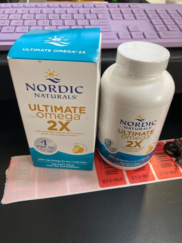Photo 1 of Nordic Naturals Ultimate Omega 2X, Lemon Flavor - 120 Soft Gels - 2150 mg Omega-3 - High-Potency Fish Oil with EPA & DHA - Promotes Brain & Heart Health - Non-GMO - 60 Servings Expire April 2028