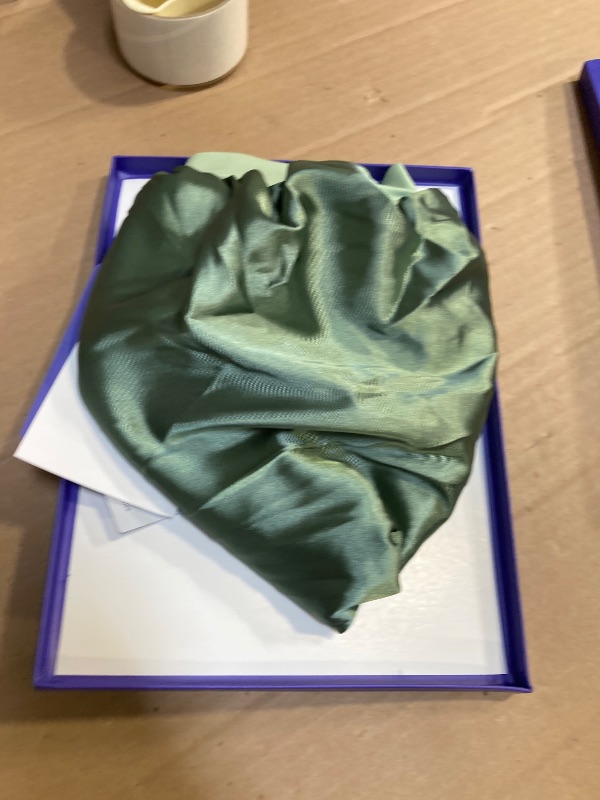 Photo 1 of 22 Momme 100% Real Mulberry Silk Bonnet for Sleeping Women, Large Hair Care Bonnet for Long Curly Hair, Double Layer Silk Wrap with Soft Elastic Band, Non-Slip Sleep Cap, Green