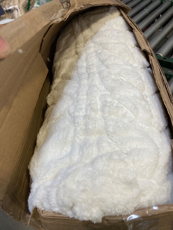 Photo 1 of Cottonblue Jacquard Weighted Blanket 15lbs for Adults Queen Size, Ultra Soft Cozy Comfort Sherpa Blanket for Relax and Sleep, Heavy Bed Blankets with Cemaric Beads, 60x80 Inches, Cream White