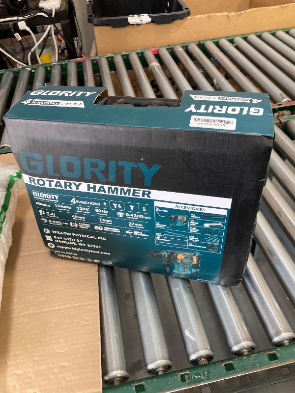 Photo 1 of GLORITY 1-1/4 Inch SDS-Plus 13 Amp Heavy Duty Rotary Hammer Drill with Safety Clutch 4 Functions and Variable Speed, Including Chisels and Drill Bits