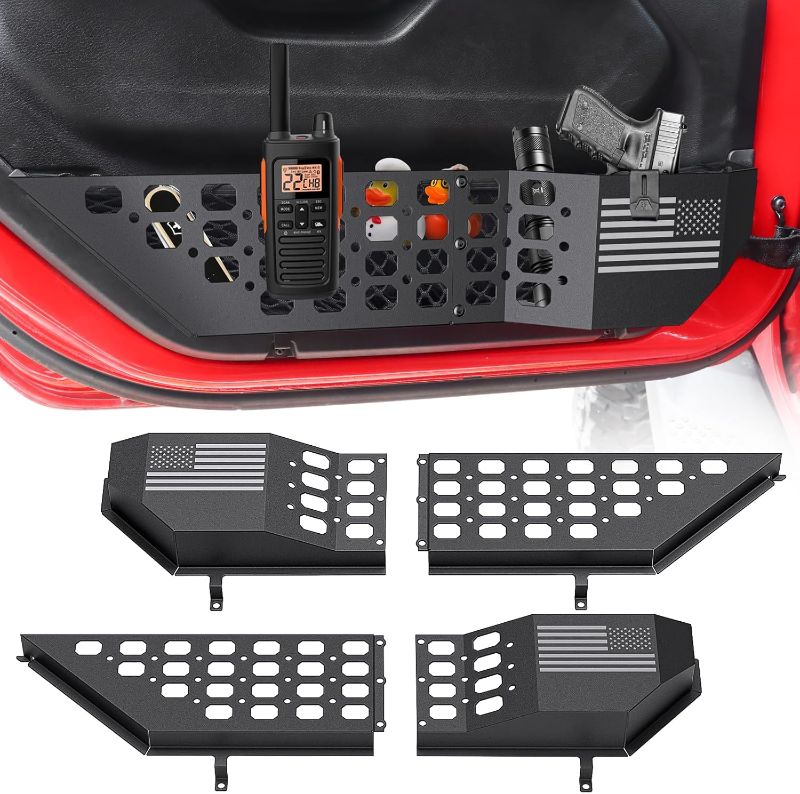Photo 1 of Metal Front Door Pocket Storage Box for Jeep Wrangler JL JLU 4XE 2018-2025 & Gladiator JT 2020-2022 2023 2024 2025 Accessories Door Storage Organizer Molle Panels (Not for Power Seats), 2PCS
