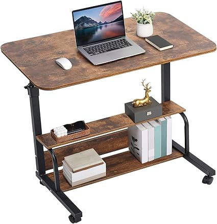 Photo 1 of Adjustable Table Student Computer Desk Portable Home Office Furniture Small Spaces Sofa Bedroom Bedside Learn Play Game on Wheels Movable with Storage Size 31.5 * 15.7 in Oak D
