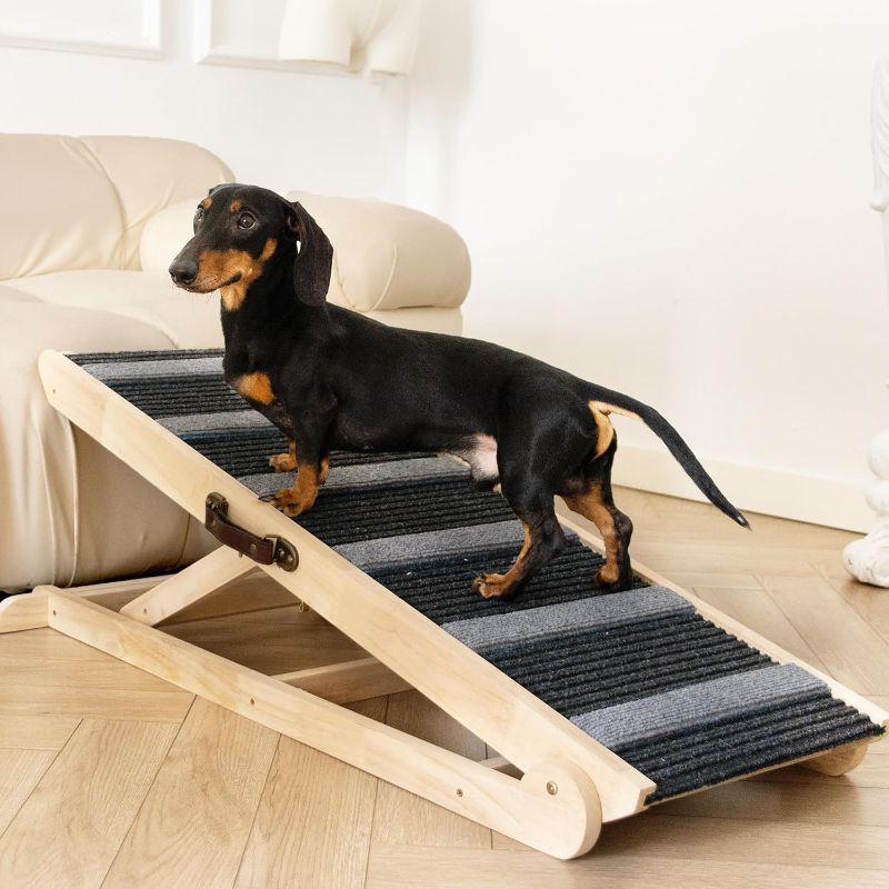 Photo 1 of Dog Ramp for Bed, Dog Bed Ramp Grey, Dog Ramp for Car Rugged, Pet Ramp for Bed, Folding Portable Wooden Pet Ramps, for Small & Large Dogs & Cats
