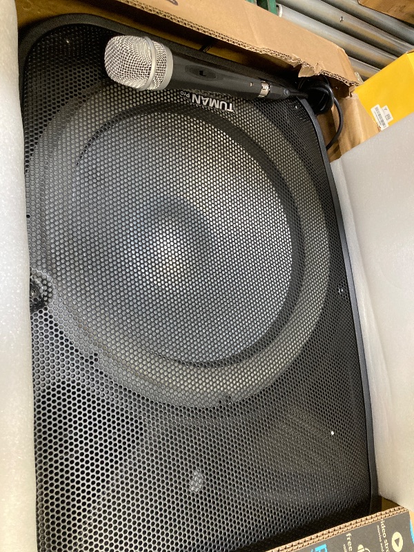 Photo 1 of Portable 15-Inch PA Speaker System DJ Amplified Loud Speaker with Stand Bluetooth/USB/SD Card Reader/FM Radio/Remote Control/LED Light, Good for Churches, Bands, Parties
