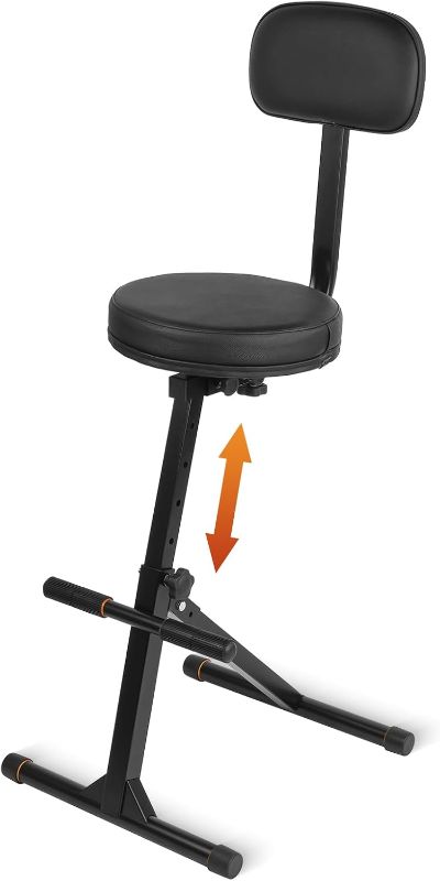 Photo 1 of STRICH Guitar Stool With Backrest, Height Adjustable Seat With Hanger for Acoustic, Electric & Bass Guitars, Musician Drum Throne for Adults, Drummer, and Guitarist, SGT-30B
