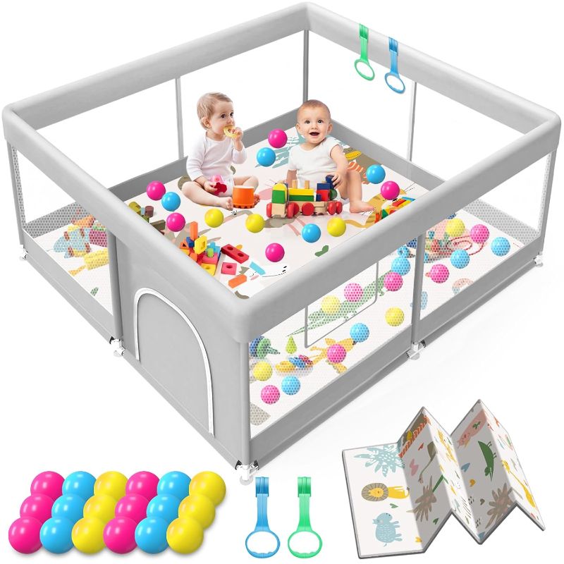 Photo 1 of Baby Playpen with Mat, 50x50 Inch Playpen with Mat Waterproof for Babies and Toddlers Play Pen Playards Safety Gate Fence Active Center Indoor
