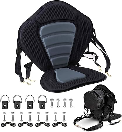 Photo 1 of Seat Deluxe Padded Fishing Boat Seat Deluxe Sit-On-Top Canoe Seat Cushioned - Comfortable Backrest Support Universal Sit with Adjustable Back Strap Detachable Storage Bag