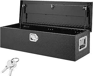 Photo 1 of Aluminum Truck Tool Box, Heavy Duty Waterproof Truck Storage Organizer, Pickup Truck Bed RV Trailer with Side Handle, Lock and Keys (Black, 39-INCH)
