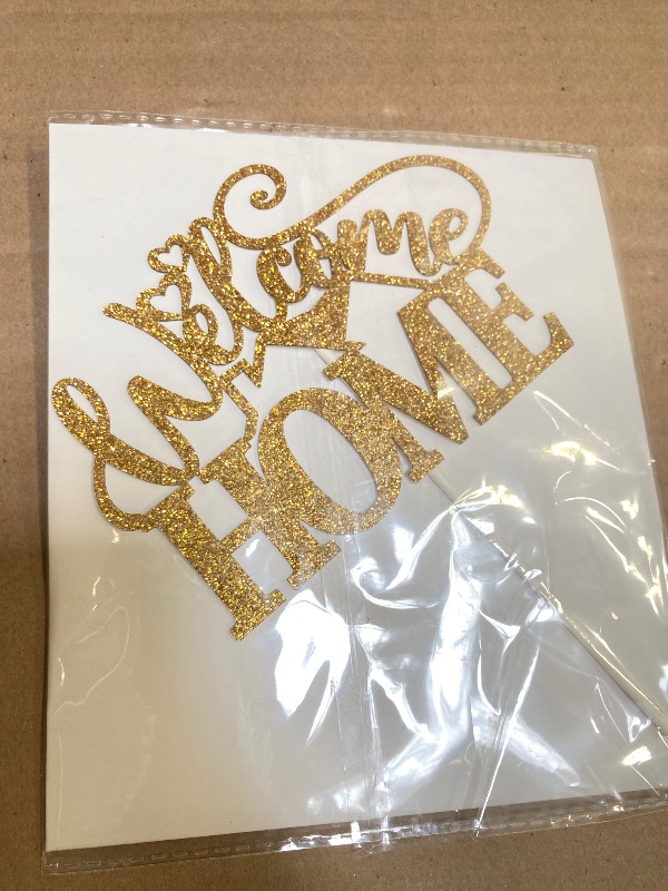 Photo 1 of Welcome Home Cake Topper, Home Sweet Home, Housewarming Party/Welcome Baby/New Home Party Decorations Supplies - Gold Glitter