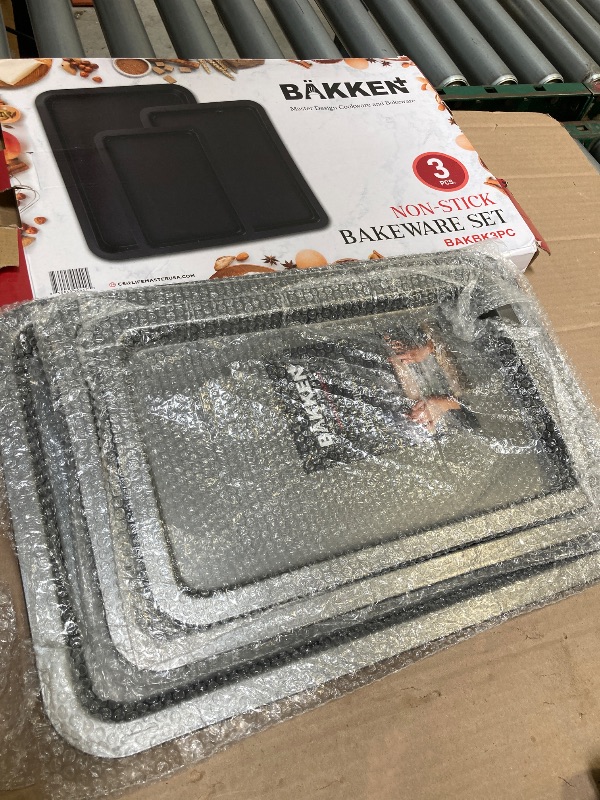 Photo 1 of 3 Piece Set Nonstick Carbon Steel Oven Bakeware -Professional Quality Kitchen Cooking Baking Trays -PFOA, PFOS, PTFE-Free Small, Medium & Large Baking Sheet Pans