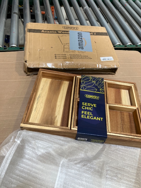 Photo 1 of 7-Piece Acacia Wood Tray Set, Varied Sizes – Elegant Serving Collection for Parties & Entertainment - Platters, Snacks, Nuts, Patio, Ottoman, Dinner or Coffee Table or Personal Organization