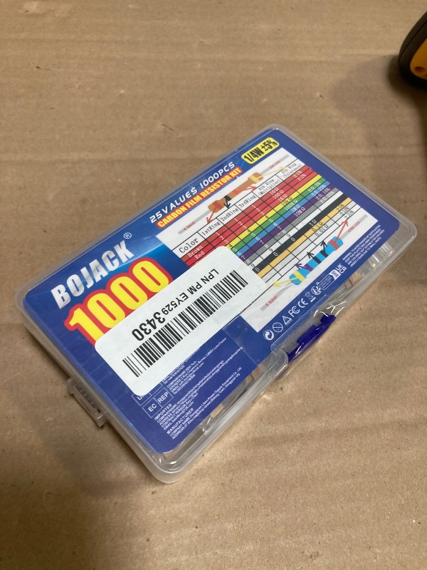 Photo 1 of BOJACK 1000 Pcs 25 Values Resistor Kit 1 Ohm-1M Ohm with 5% 1/4W Carbon Film Resistors Assortment