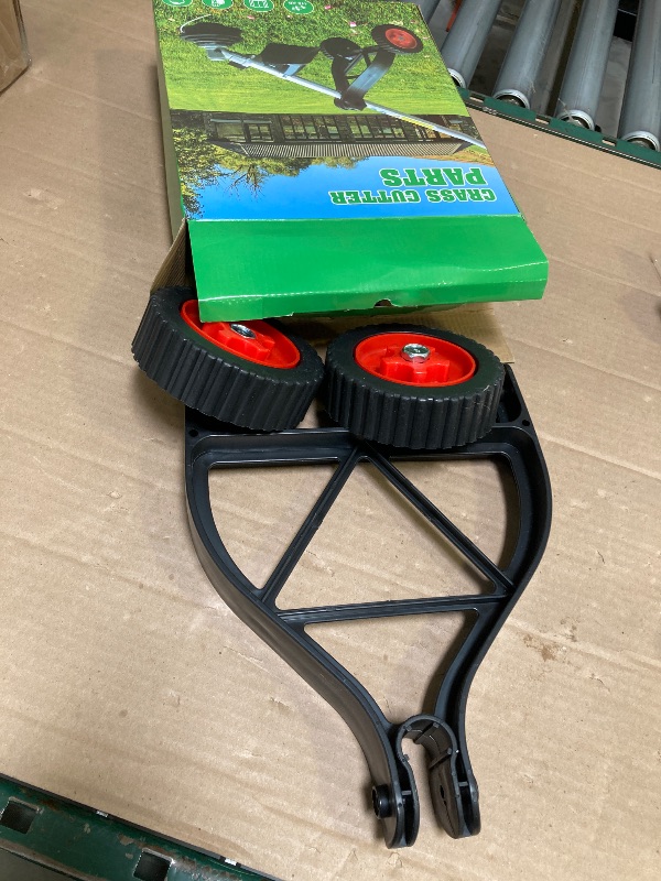 Photo 1 of HamRoRung String Trimmer Wheel Attachment, Lawn Mower Auxiliary Wheel, Push Behind Weed Trimmer, Adjustable Support Wheels for String Trimmer Weedeaters Grass Cutter Brush Cutter Garden