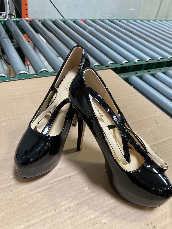 Photo 1 of OCHENTA Women's Ankle Strap Platform Pumps Shoes Party Dress High Heels PU Black 43 - US 10.5