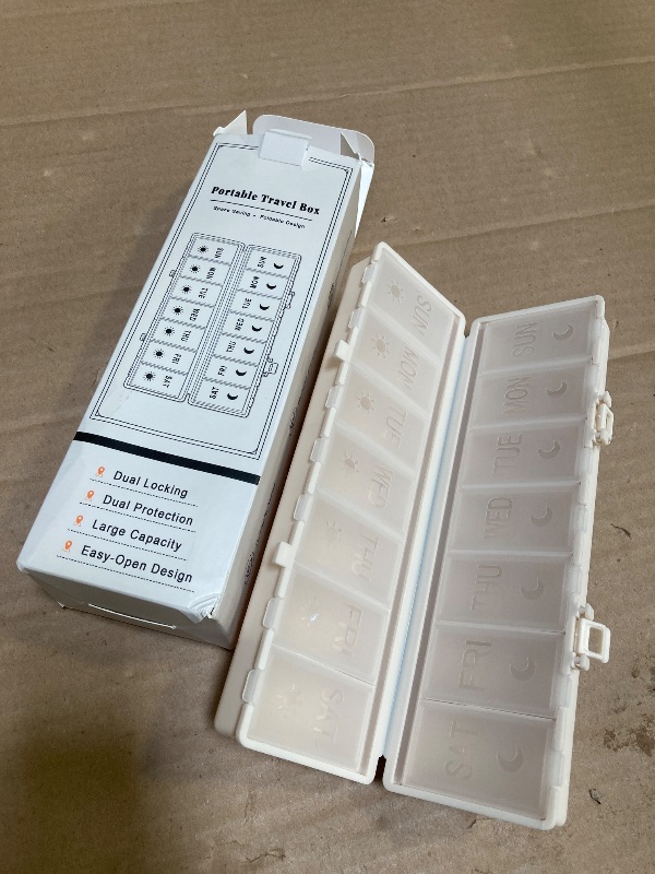 Photo 1 of Foldable Pill Organizer 2 Times a Day w/Etched Labels -Dual Protection & Portable Weekly AM PM Pill Box, 7 Day Medicine Container, Large Travel Pill Case for Week Daily Supplement Vitamin - Khaki