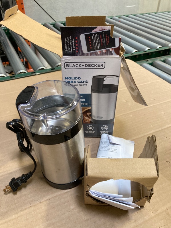 Photo 1 of BLACK+DECKER One Touch Coffee Grinder, 2/3 Cup Coffee Bean Capacity, Spice Grinder, One Touch Push-Button Control -150 Watts -Stainless Steel Blades