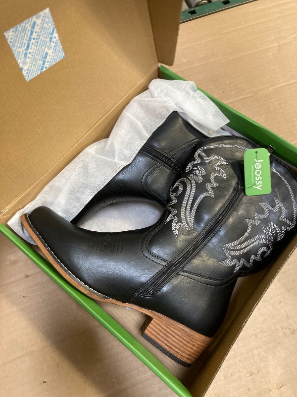 Photo 1 of Jeossy Women's Black Cowboy Boots, Western Cowgirl Mid-Calf Pull on Round Toe Embroidered Country 9806 Boots with Zipper Size 9 (DJY9806 black 09)