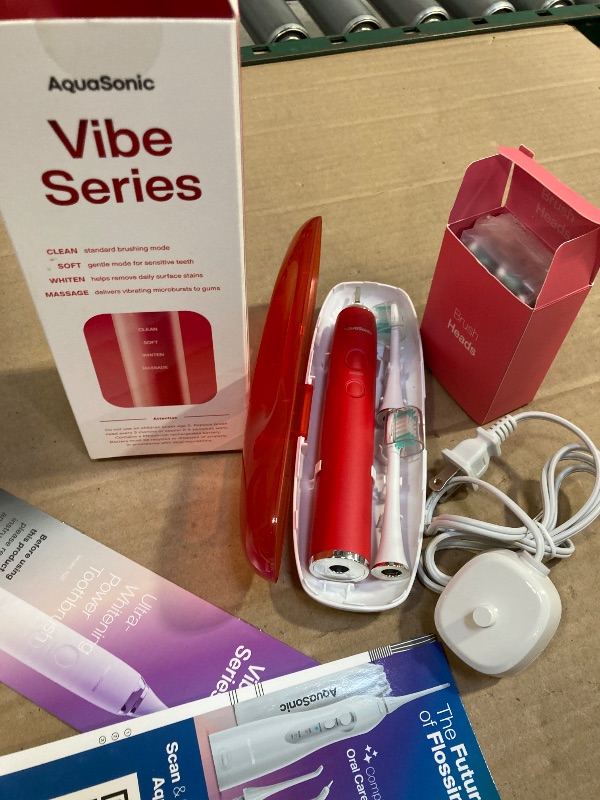 Photo 1 of Aquasonic Vibe Series Ultra-Whitening Toothbrush – ADA Accepted Electric Toothbrush - 8 Brush Heads & Travel Case – 40,000 VPM Motor & Wireless Charging - 4 Modes w Smart Timer – Ruby