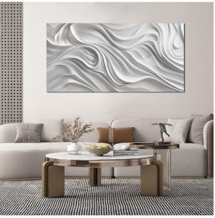 Photo 1 of AOZEMI Abstract Wall Art Canvas Large Pictures Art White Wall Decor Prints for Living Room Office 29x59 Neutral Artwork Modern Home Decor