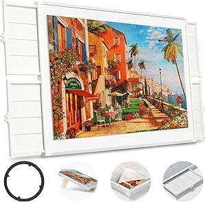 Photo 1 of 1500 Pieces Rotating Puzzle Board with Drawers and Cover, Dual-Sided Portable Jigsaw Puzzle Table,Tilt&Lazy Susan,Gift for mom Adults (Gray, 1500-piece)