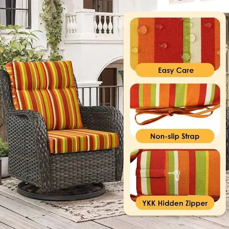 Photo 1 of Outdoor High Back Chair Cushion, 2 Pack 44x21 inches Patio Chair Cushions Water Repellent Rocking Cushions Indoor Furniture Seat Pad, Rainbow Stripe