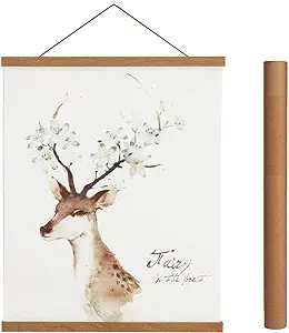 Photo 1 of Magnetic Poster Hanger Frame, 24x36 24x32 24x18 Light Wood Wooden Magnet Canvas Artwork Print Dowel Poster Hangers Frames Hanging Kit (Teak Wood, 24", 2 Packs)