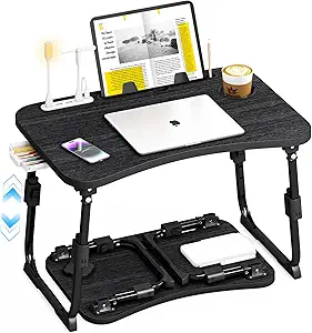 Photo 1 of Lap Desk for Bed Adjustable Height, Foldable Bed Table with Storage Drawer, Tablet Slot & Cup Holder, Portable Laptop Stand for Bed & Sofa, Bed Desk for Adults & Kids, Black