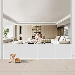 Photo 1 of Upgraded 200 inch Retractable Baby Gates Extra Wide with Reinforced Strip Design to Prevent Crawling Through, 42" Extra Tall Outdoor Retractable Gates, 16 FT Retractable Garage Gate