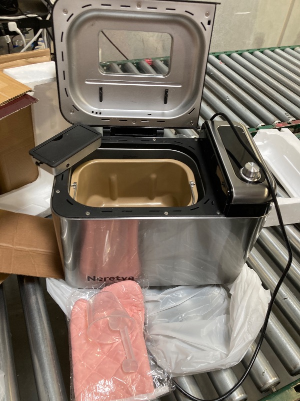 Photo 1 of Neretva Bread Maker, 3.3LB Larger Bread Machine 15-in-1 Stainless Steel & Nonstick Ceramic Pan & Auto Nut Dispenser Breadmaker Machines Full Touch Panel with Gluten Free White Wheat Rye French Pizza