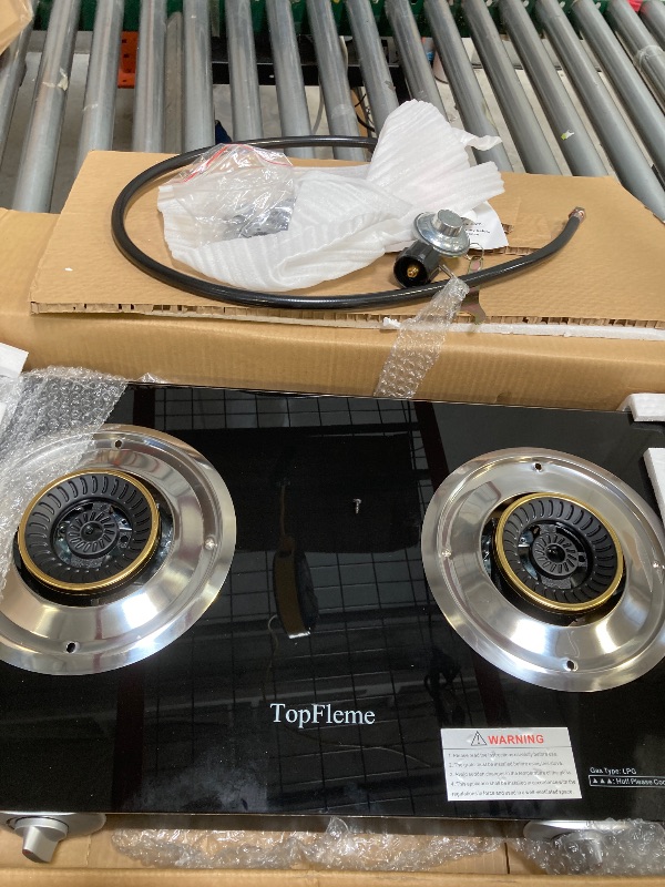 Photo 1 of 2 Burner Propane Stove 27,200 BTU High-Efficiency Tempered Glass Auto-Ignition Gas Burner Stove Top with CSA Hose for Outdoor RV Camping Emergency Cooking