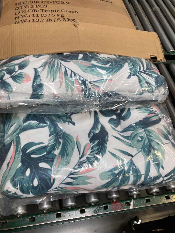 Photo 1 of EAGLE PEAK Tufted Outdoor/Indoor Seat/Back Chair Cushions, Set of 2, 42'' x 21'', Tropic Green