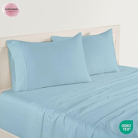 Photo 1 of MyGiza Sheets Queen Sheet t, 100% Certified Giza Egyptian Cotton, Soft & Luxury fits 18 Inches Deep Mattress, Sky Blue- -FITTED SHEET 