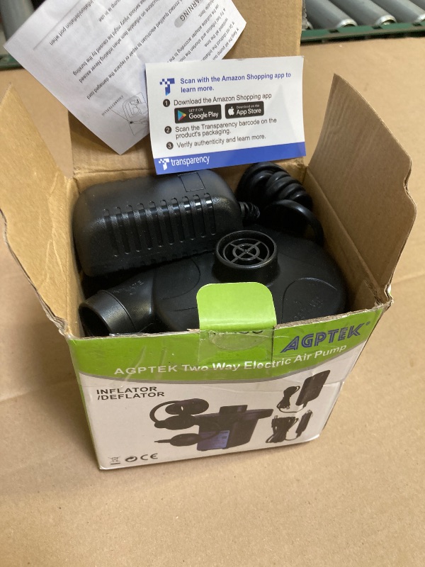 Photo 1 of AGPTEK Electric Air Pump,Portable Air Pump with 3 Nozzles, 4.5kPa Quick-Fill,110V AC/12V DC Inflator/Deflator Pumps for Outdoor Camping, Inflatable Air Mattress Beds, Boats, Swimming Ring