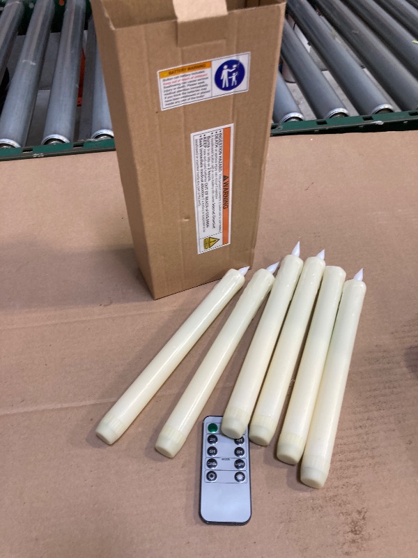 Photo 1 of Homemory Real Wax LED Flameless Taper Candles with Remote Timer, 9.6 Inches Ivory Fake Candlesticks, Dripless Battery Operated Window Candle with 3D Flickering Flame for Fireplace Xmas Halloween