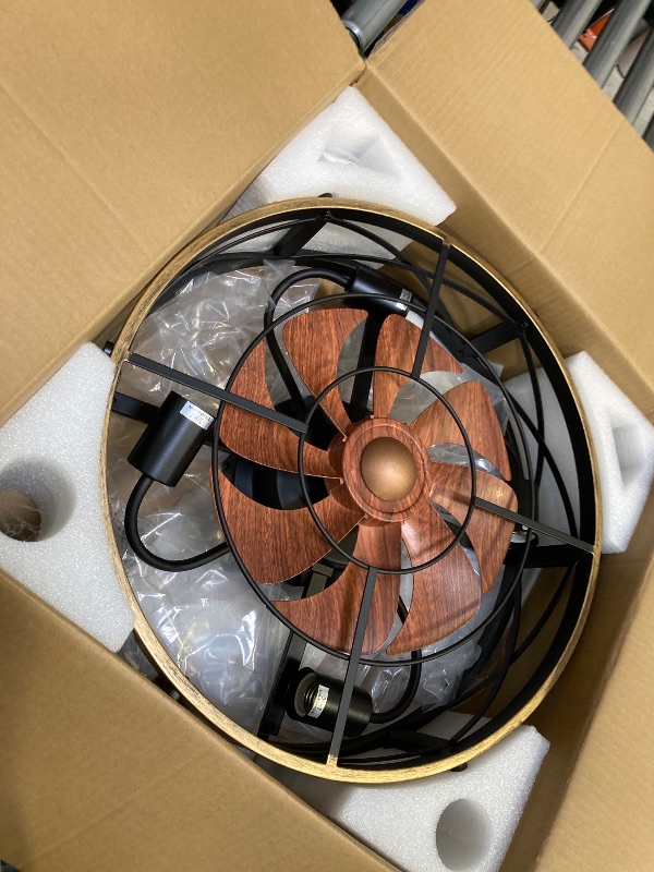 Photo 1 of  Caged Ceiling Fan with Light, Modern Fandelier Flush Mount Ceiling Fans with Lights and Remote, Farmhouse Low Profile Bladeless Ceiling Fans with Lights for Bedroom, Living Room 