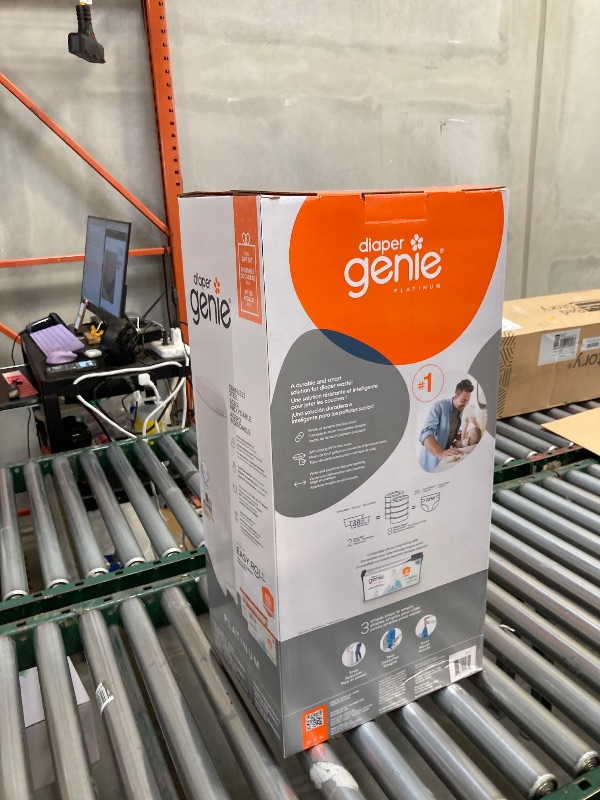 Photo 1 of Diaper Genie Platinum Pail Gift Set, Lily White, Made of Durable Stainless Steel and Includes 2 Easy Roll Refills with 18 Bags and 30 Bags