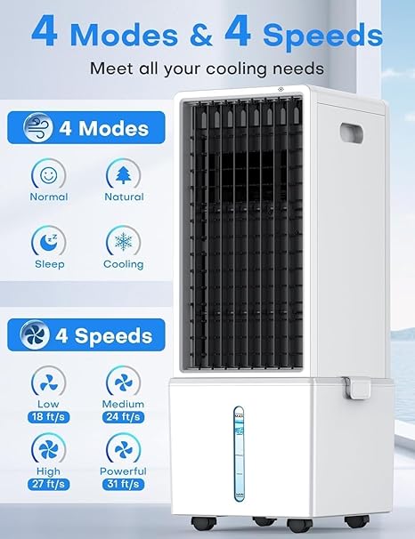 Photo 1 of 4-IN-1 Portable Air Conditioners w/3.2-Gal Tank for 24H Cooling, 4 Wind Speeds & 4 Modes, LED Touch Screen, Waterless Alert System & 12H Timer, Windowless Air Conditioner for Bedroom
